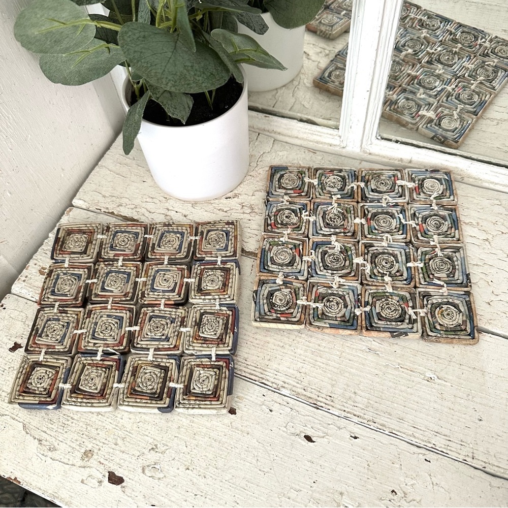Unique Trivets for Hot Pots Potholders Folded Square Newspaper Quilted Handmade